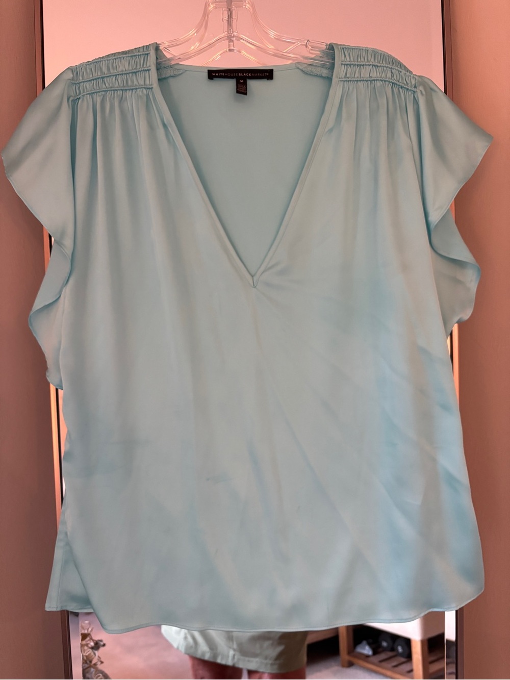 White House Black Market Light Blue V-Neck Cap Sleeve Blouse